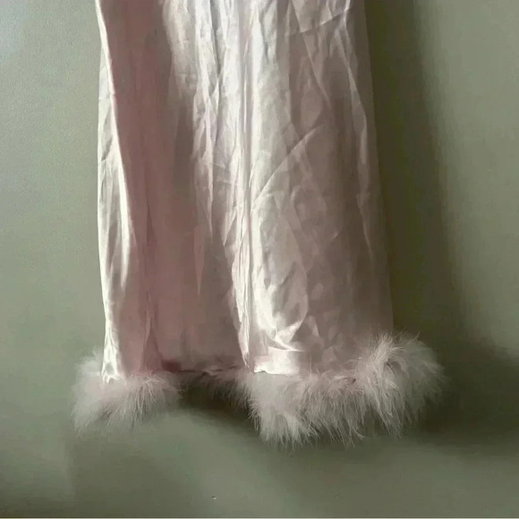 NWOT INBLOOM Hope Marabou-Trim Satin Chemise in pale pink XL - Picture 5 of 9